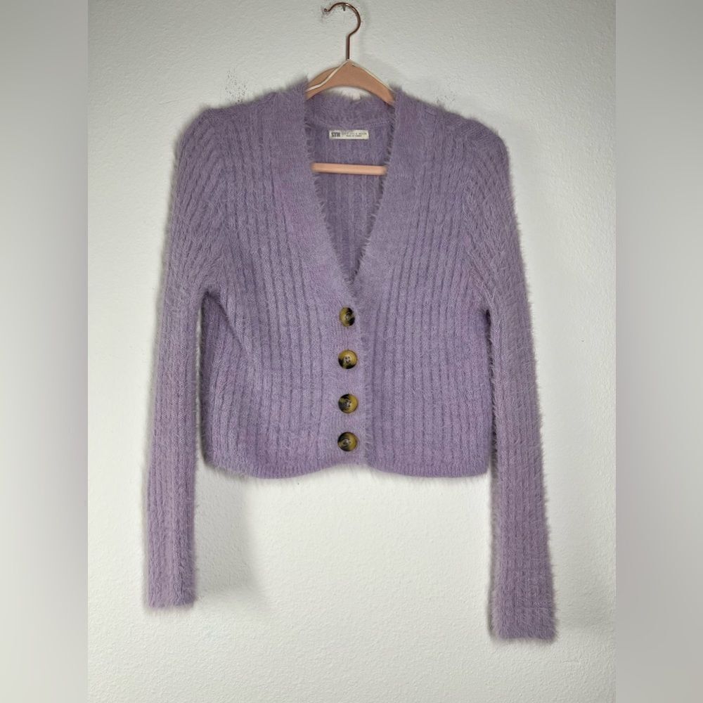 STR Purple Ribbed Cropped Cardigan Size S Lashed